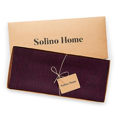 Solino Home 100% Pure Linen Table Runner 14 x 60 in Chambray Burgundy (Burgundy Chambray)