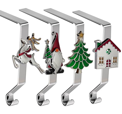 Christmas Stocking Holders for Mantle, Set of 4 Non-Slip Fireplace Hangers