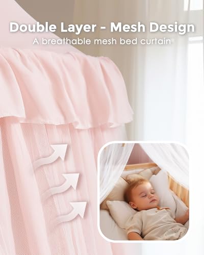 Double Layer Bed Canopy with Star Lights - Kids Reading Nook Tent, Pink