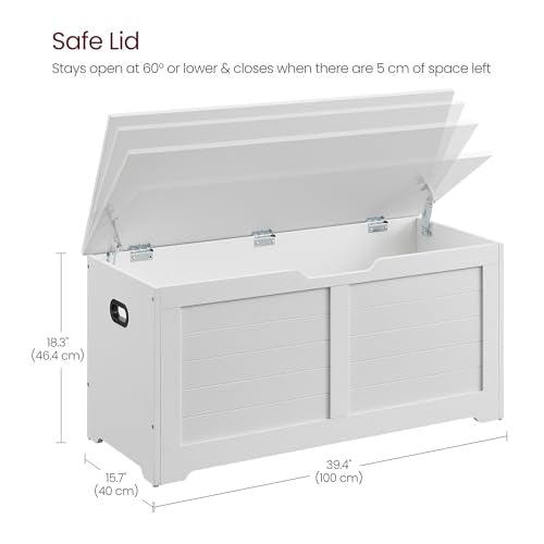 Farmhouse Storage Bench with Safety Hinges, Cloud White Entryway Trunk
