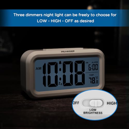 Digital Alarm Clock with Night Light & Temperature - Battery Operated (White)