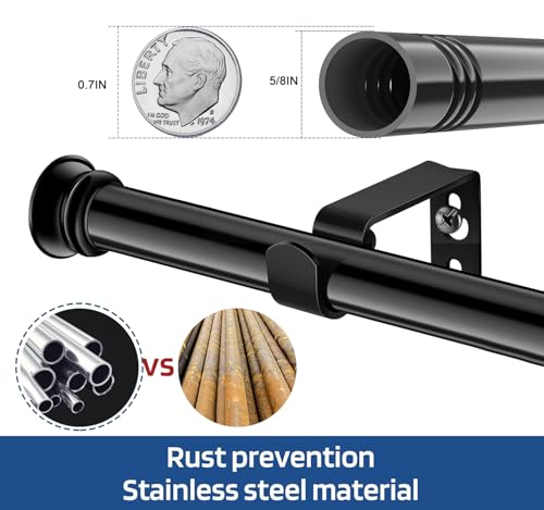 Adjustable Black Curtain Rod 30 to 45 Inch, 5/8 Inch Stainless Steel Set