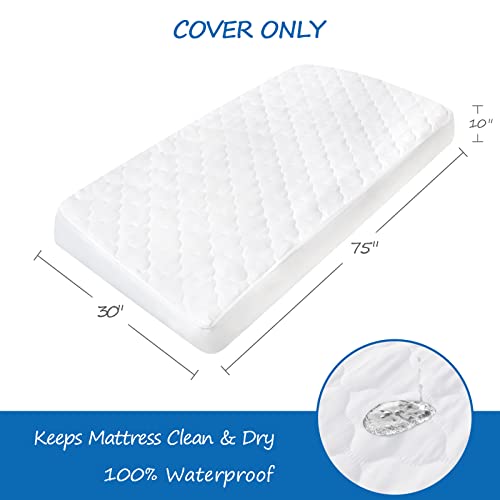 Waterproof Cot Mattress Pad Protector - 30" x 75" Deep Pocket