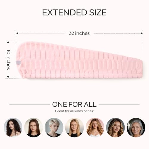 Microfiber Hair Towel Wrap - Super Absorbent Quick Drying Turban for Thick Long Curly Hair (2 Pack)