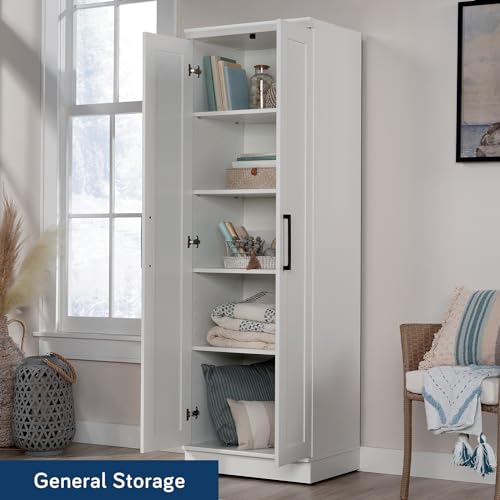 Tall 2-Door Storage Cabinet with 4 Adjustable Shelves, Soft White