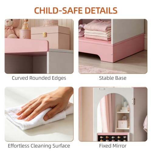 Kids Dress Up Storage Wardrobe with Hidden Jewelry Armoire and Mirror