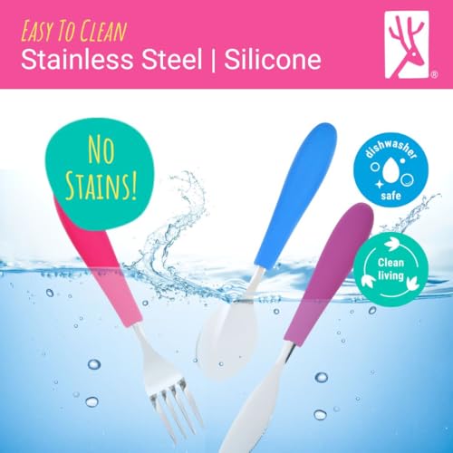 Kids Silverware Set with Silicone Handles and Stainless Steel Flatware
