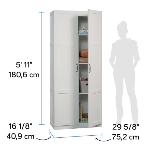 Double Door Tall Storage Cabinet with 4 Adjustable Shelves - White