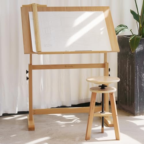 Adjustable Wooden Drafting Table with Tiltable Surface, 35.5" x 23.5"