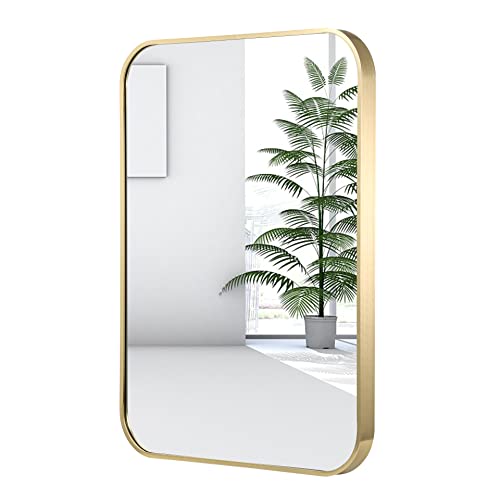 24x36 Inch Brushed Gold Bathroom Mirror, Rectangular Wall Mounted Vanity Mirror