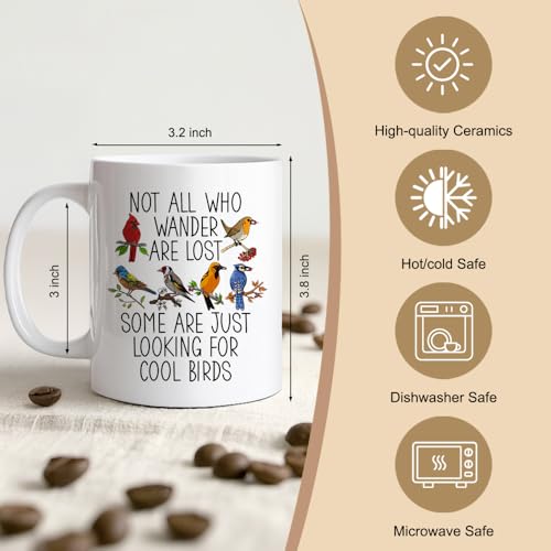 Not All Who Wander Are Lost Bird Mug 11oz - White - Bird Watching Gift