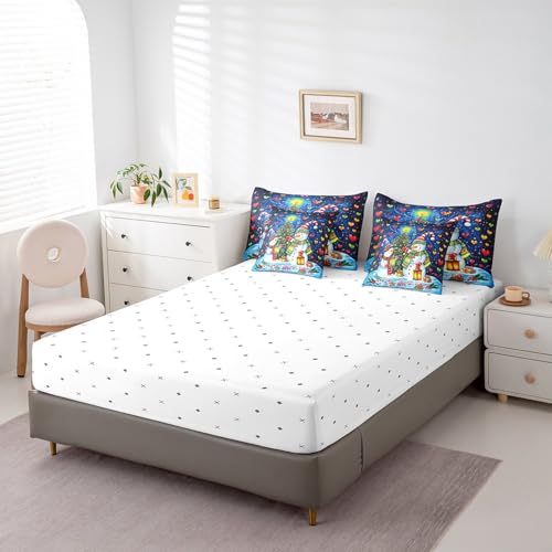 Castle Fairy Blue Snowman Bedding Set for Twin Size Kids Room Christmas Decor