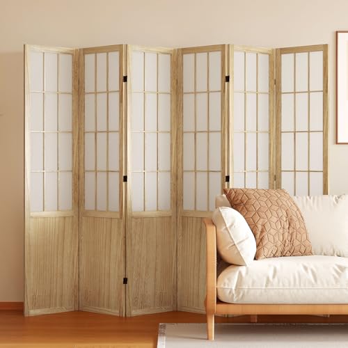 6-Panel Japanese Shoji Wood Room Divider Folding Privacy Screen 67-Inch