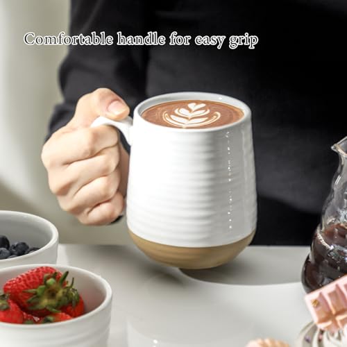 HASENSE White 4-Pack 15oz Ceramic Coffee Mugs with Handle, Two-Tone Design, Large Microwave & Dishwasher Safe, Housewarming Gift