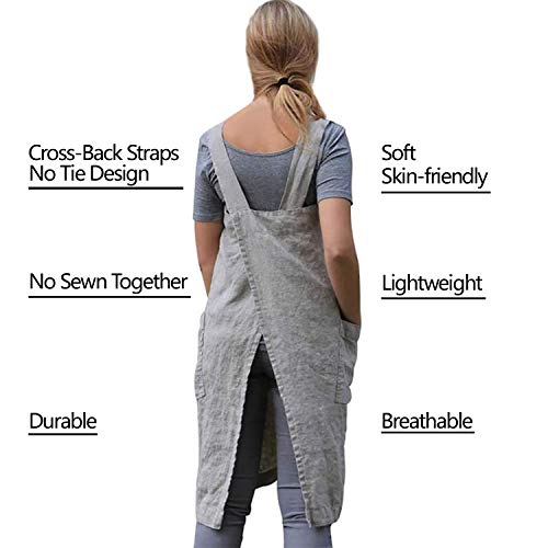 Cross Back Cotton Linen Pinafore Apron for Cooking and Gardening