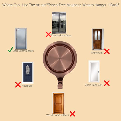 Pinch-Free Magnetic Wreath Hanger for Steel Doors - Antique Brass (1 Pack)