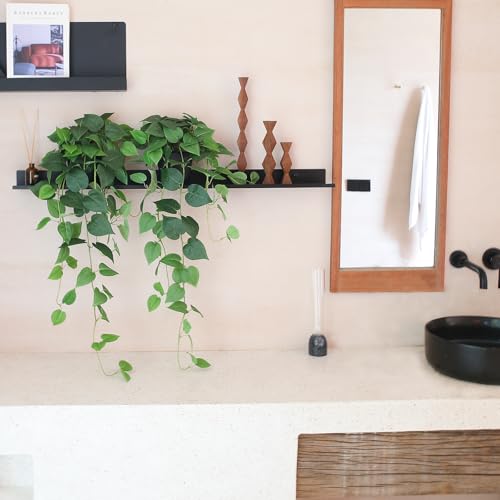 Artificial Pothos Hanging Plants - 33-Inch Faux Ivy Vines with Pots (Set of 2)