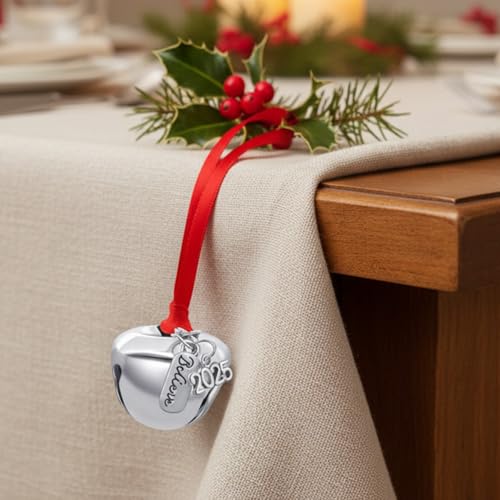 12-Piece Silver Christmas Jingle Bells with Believe Charm for Tree Decor