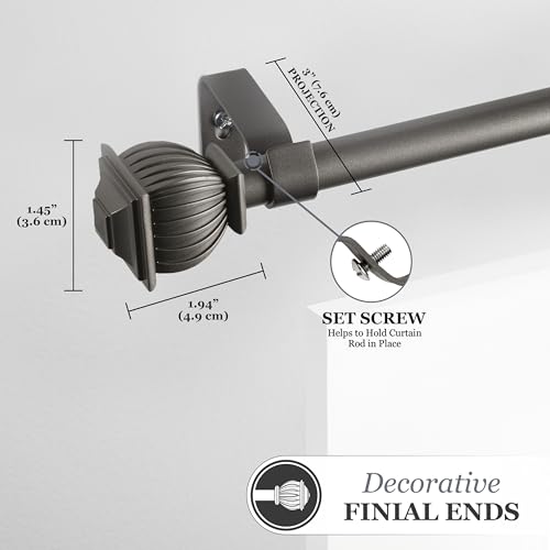 Kenney KN71673 Beckett Soft Square End Standard Decorative Window Curtain Rod, 28-48" Adjustable Length, Pewter Finish, 5/8" Diameter Steel Tube, 2-Pack