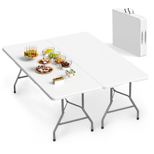 6-Foot Folding Table 2-Pack, Heavy Duty Portable Fold-in-Half Utility Table