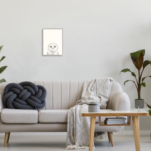 Owl Wall Art Framed Canvas - Grey Bird Portrait for Living Room Decor