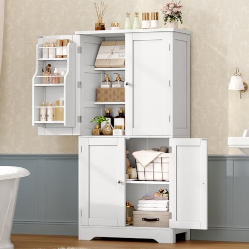 51-Inch Tall Pantry Storage Cabinet with Adjustable Shelves and 4 Doors