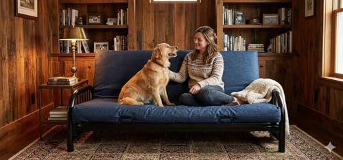 Full Size Denim Futon Mattress Cover - Thick, Durable Dark Blue