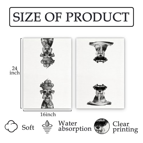Funny Schnauzer Dog Kitchen Towels Set of 2 - Decorative Pasta & Fruit Bowl Hand Towels for Home & Gift