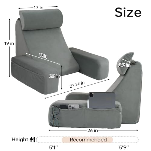 ENITYA 19-Inch Reading Pillow with Arm Rests & Pockets for Sitting Up