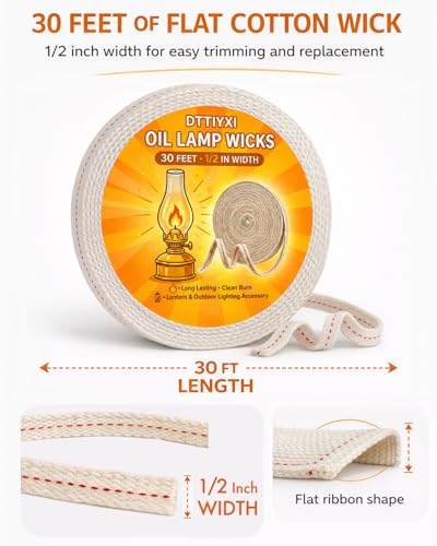 1/2 Inch x 30 Ft Flat Cotton Oil Lamp Wick for Lanterns and Oil Lamps