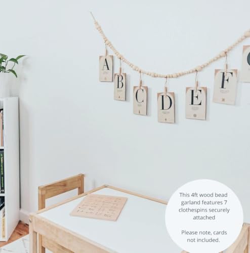 2PCS Boho Hanging Photo Display with Wood Beads and Clips, 47.2-inch Wall Decor