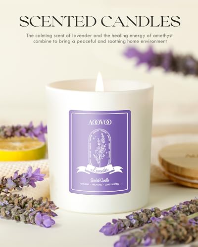 Lavender Scented Soy Candle with Crystals & Dried Flowers - 10oz Aromatherapy