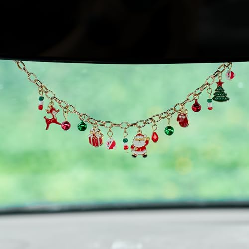 Rislobx Christmas Car Rearview Mirror Ornament Bell (Old Man) – Hanging Metal Decor