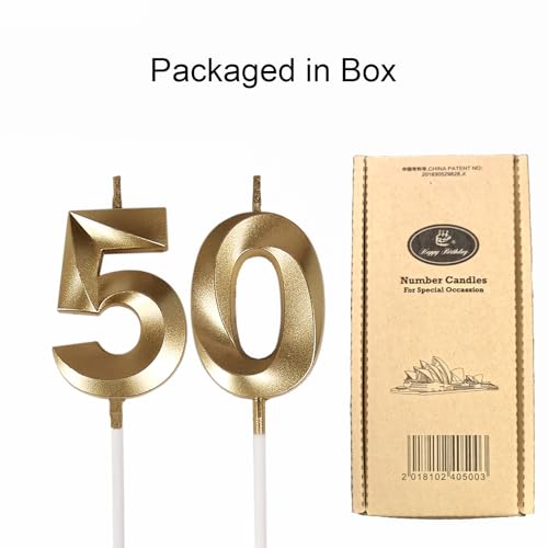 Gold Number 50 Birthday Candles - 2 Pack for Celebrations