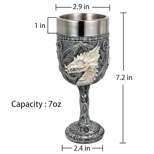 Medieval Dragon Skull Chalice, 7oz Stainless Steel Gothic Goblet