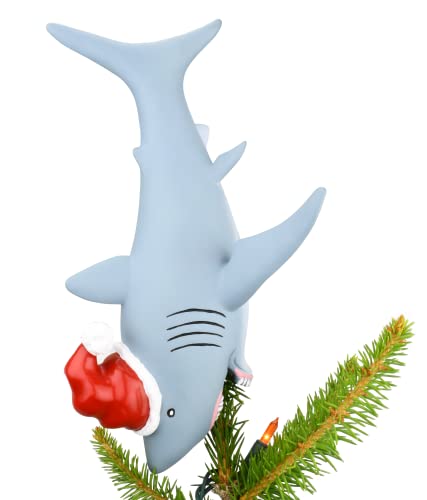 Great White Shark Christmas Tree Topper - 10-Inch Santa Shark Holiday Decor