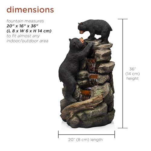36 Inch Indoor/Outdoor Climbing Bear Water Fountain with LED Lights - Rainforest Wildlife Decor