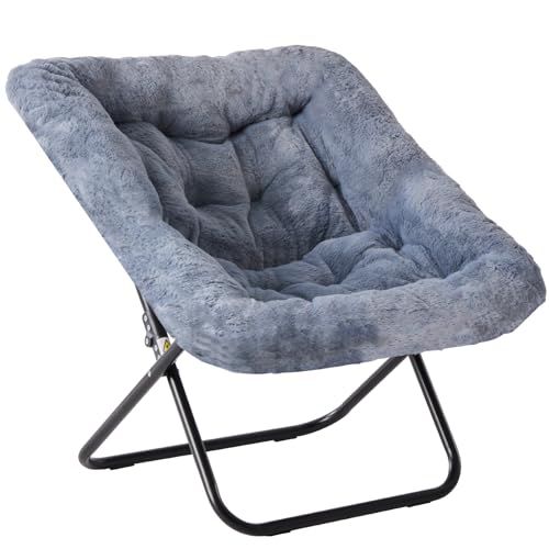Oversized Faux Fur Saucer Chair, Folding Lounge Chair with Metal Frame