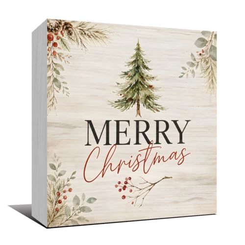 Farmhouse Christmas Decor Merry Christmas Wooden Sign with Tree Design