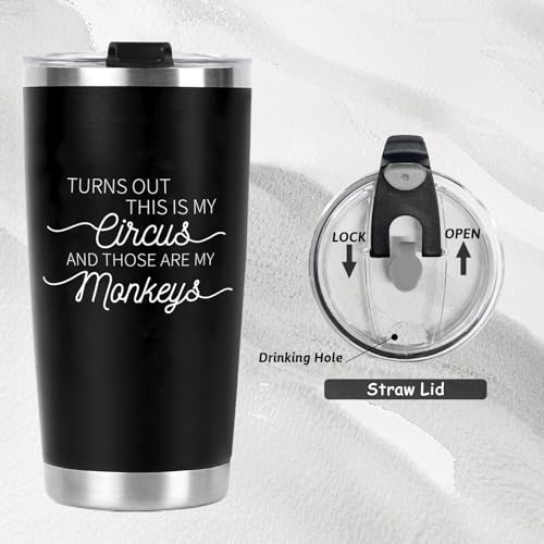 CUPLOOV 20 oz Black Funny Tumbler – Crap Turns Out This Is My Circus – Travel Mug Gift for Dad Grandpa Boss