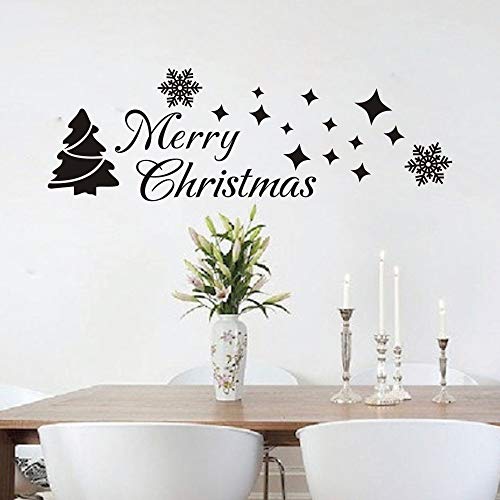 MoharWall Small Black Christmas Tree Wall Decals – Window Cling Quotes & Stars
