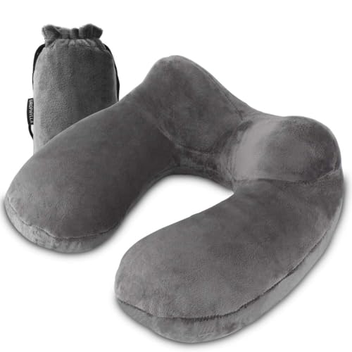 Inflatable Travel Pillow - Soft Velvet Neck Support for Adults