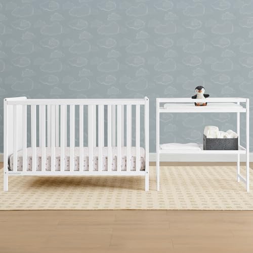 6-in-1 Convertible Baby Crib and Changing Table Nursery Set, White