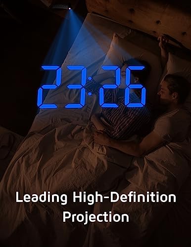 Digital Projection Alarm Clock with Curved Blue LED Display & USB Charger