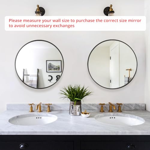 20-Inch Round Wall Mirror, Matte Black Metal Framed Circle Bathroom Mirror