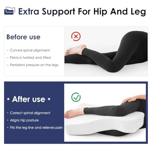 Memory Foam Leg Pillow for Side Sleepers - Pain Relief & Spine Alignment (25" x 15")
