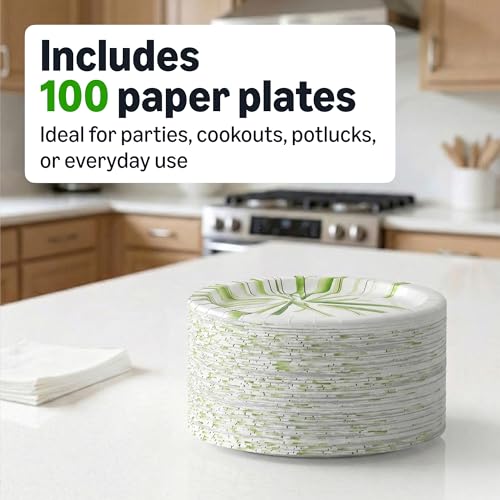 Amazon Basics Disposable Paper Plates 8.62 Inch 100 Count Microwave Safe