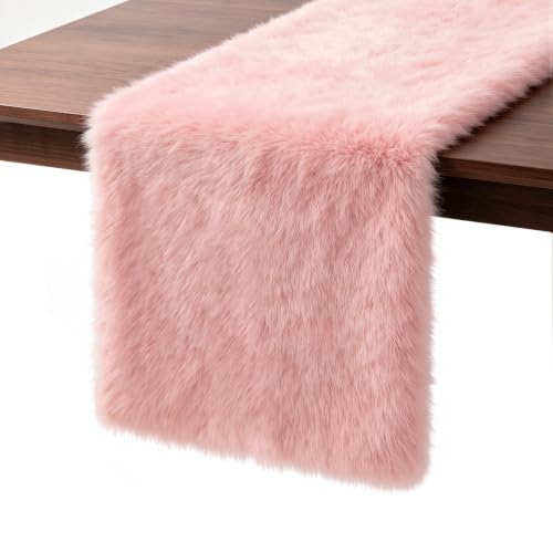 MAOFENG Pink Faux Fur Table Runner 59.1 Inch - Luxury Christmas Home Decor