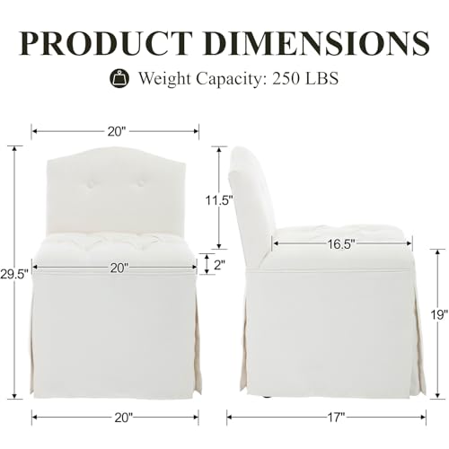Tufted Upholstered Rolling Vanity Chair with Skirted Base