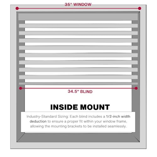 Cordless Faux Wood Blinds 35" x 60" - Smooth Snow White 2" Slats